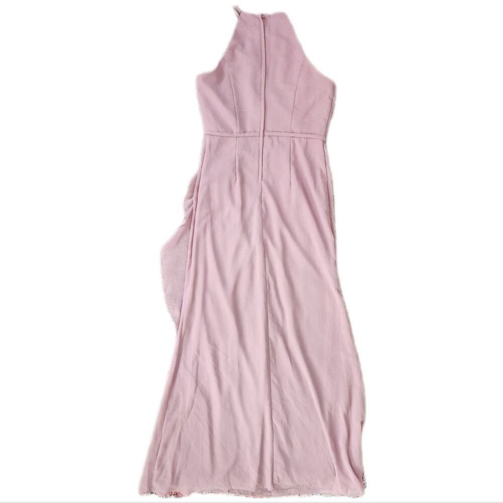 David's Bridal High Neck Chiffon Dress with‎ Cascade in Quartz Pink Size 18 - Picture 4 of 15